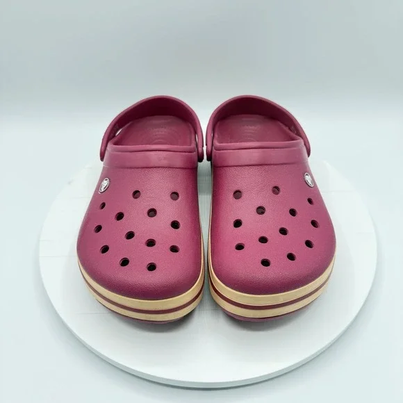 Crocs Unisex Crocband Clog Shoes, Raspberry/Dark Pink Cream Stripe M 10 W 12 - Picture 4 of 8